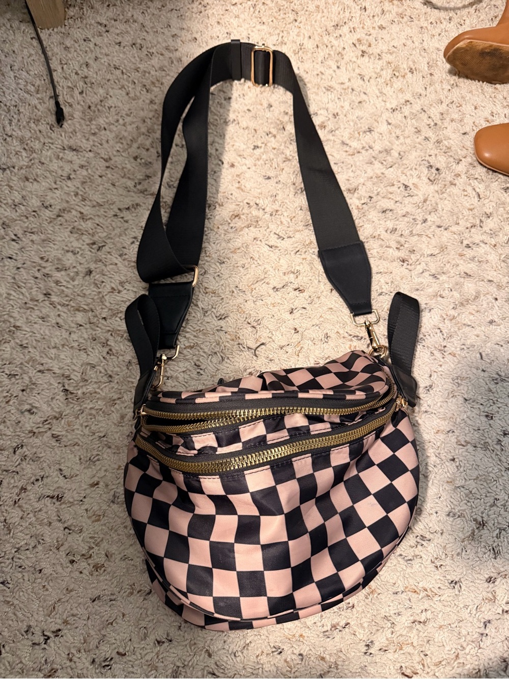 Checkerboard brown and Black Crossbody Bag